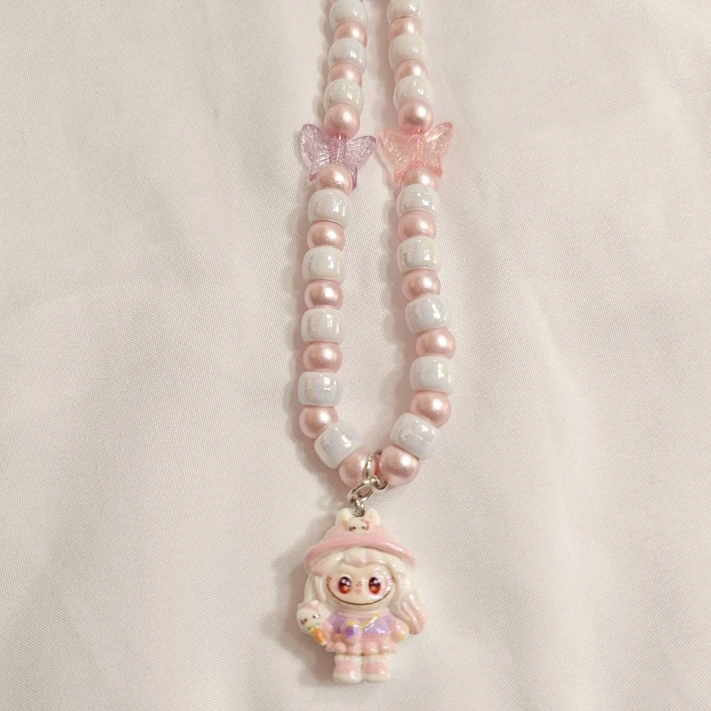 Pastel Pink Girly  Beaded Labubu Phone Charm or Wrist Strap